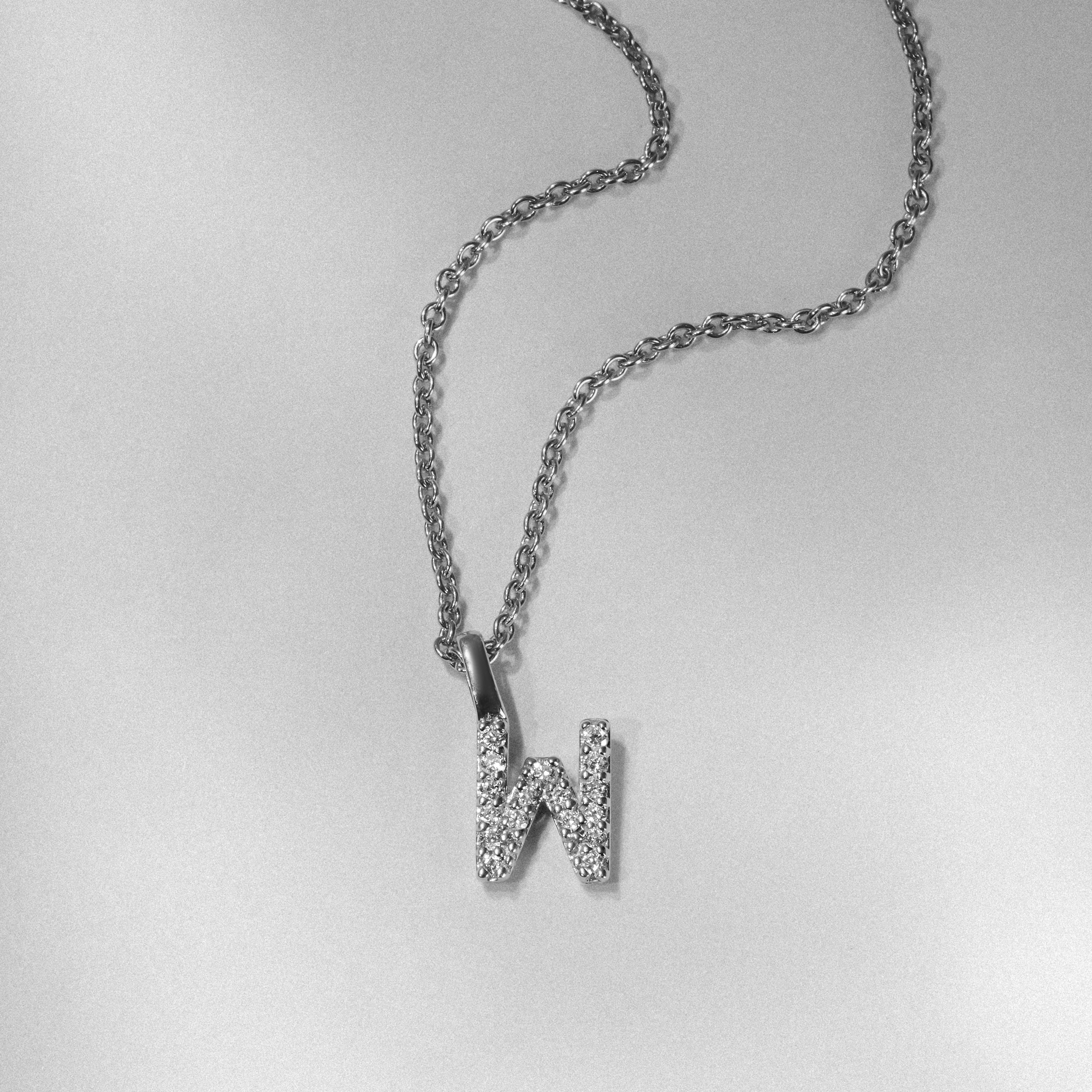 Love Letter Initial W Lab Diamond Necklace set in 9K White Gold